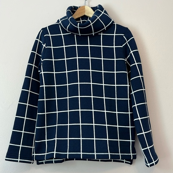 J Crew Funnel Neck Pullover Fleece Lined Windowpane Sweater Women's Small Navy - Picture 5 of 12